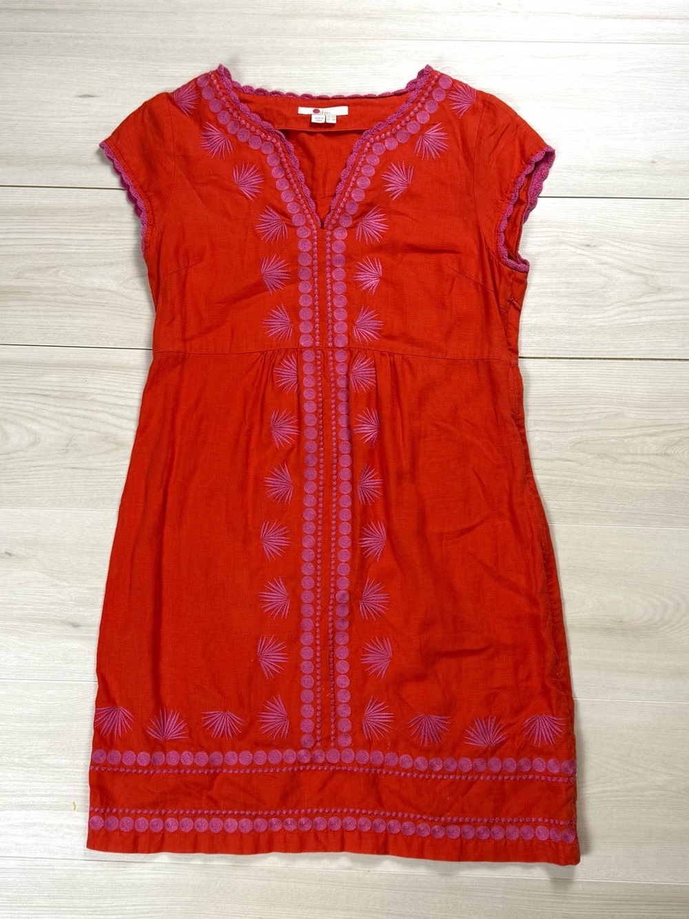 Boden Red linen Dress with Pink Embroidery - Picture 2 of 5